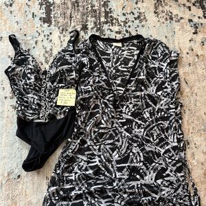 Black & White Printed Swim Coverup and One-Piece Swimsuit Set